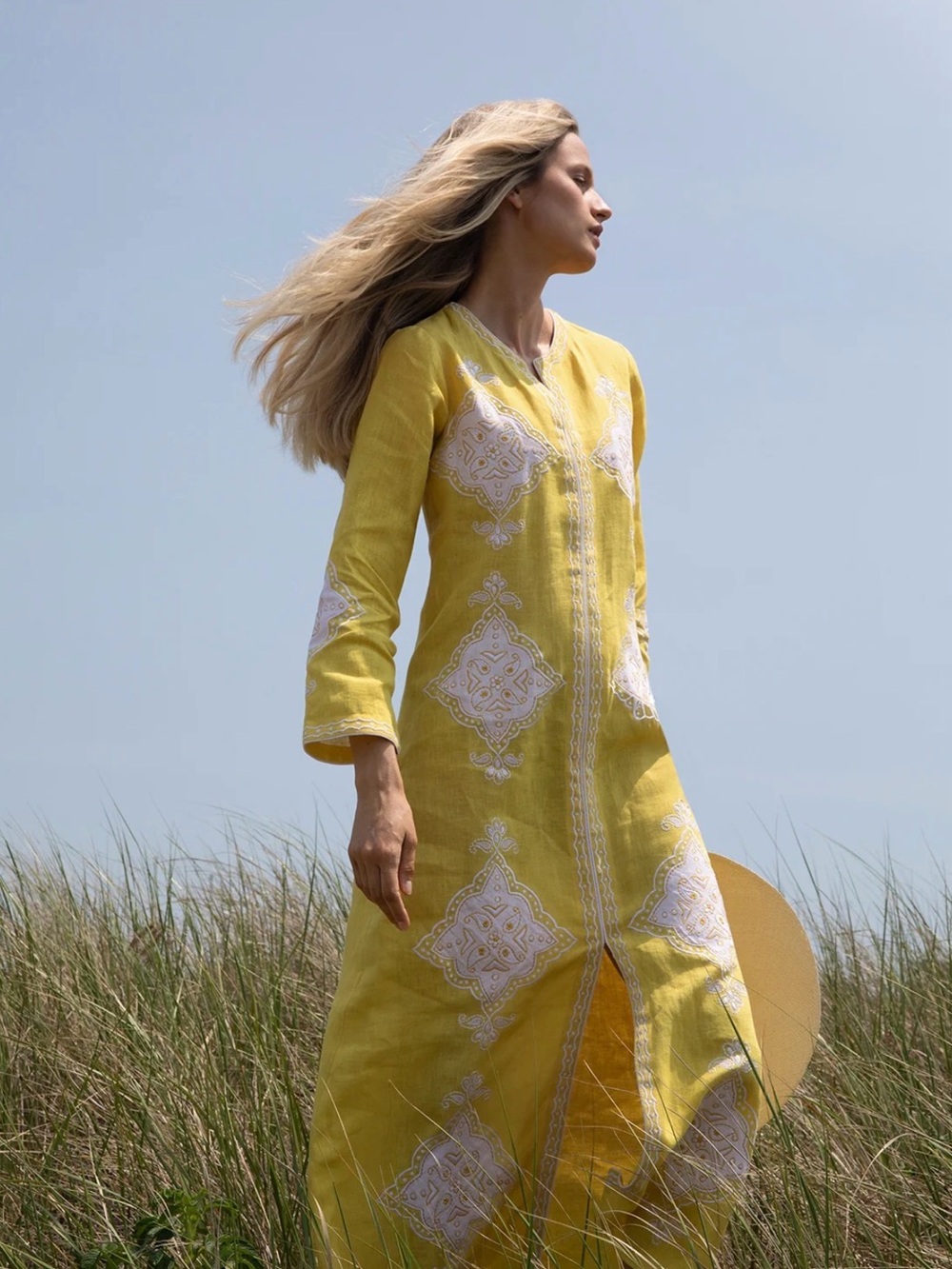 Asha Embroidered Maxi Dress with White Motifs